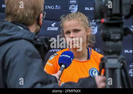 Lore Jacobs (17) von AA Gent interviewt während eines weiblichen Fußballspiels zwischen RSC Anderlecht Dames und AA Gent Ladies am fünften Spieltag des Spiels aus 1 der Saison 2020 - 2021 der belgischen Womens Super League , samstag, 8. Mai 2021 in Brüssel , Belgien . FOTO SPORTPIX.BE * nicht für die Verwendung und den Verkauf in Belgien * Stockfoto