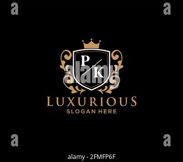 PK Buchstabe Royal Luxury Logo Vorlage in Vektorgrafik für Restaurant, Royalty, Boutique, Cafe, Hotel, Heraldisch, Schmuck, Mode und andere Vektor illustrr Stock Vektor