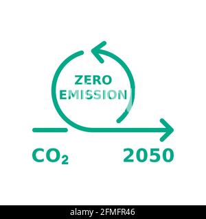 Bis 2050 keine Emissionen mehr. CO2-neutrales Konzept. CO2-Verschmutzung durch Querstraße. Kreispfeile zeigen eine Reduzierung der Kohlendioxidemissionen an. Umweltfreundlich Stock Vektor