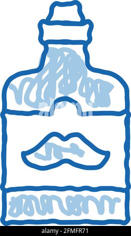 Flasche Schnurrbart auf Etikett Doodle Symbol Handgezeichnete Illustration Stock Vektor