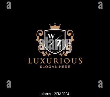 WZ Buchstabe Royal Luxury Logo Vorlage in Vektorgrafik für Restaurant, Royalty, Boutique, Cafe, Hotel, Heraldisch, Schmuck, Mode und andere Vektor illustrr Stock Vektor