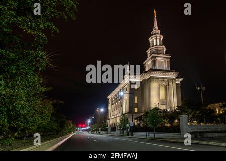 Pennsylvania Tempel der Heiligen der Letzten Tage in der Nacht in Philadelphia Stockfoto