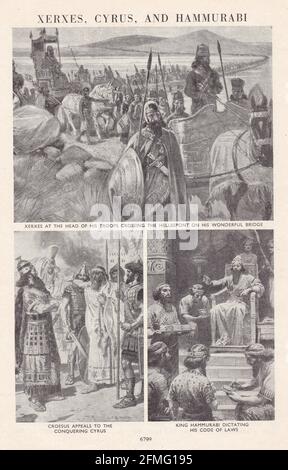 Vintage Illustrationen / Gemälde von Xerxes, Cyrus und Hammurabi. Stockfoto