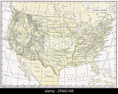 Vintage-Karte der Vereinigten Staaten, USA 1930er Jahre. Stockfoto