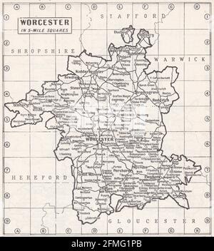 Vintage-Karte von Worcester, UK 1930er Jahre Stockfoto
