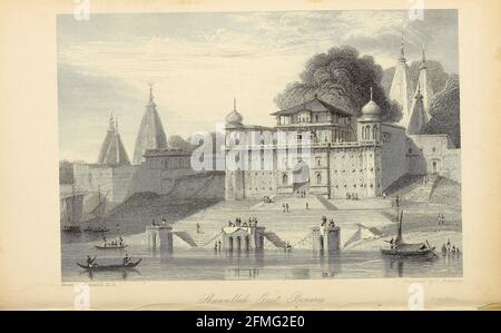 Shuwallah Gaut in Benares [Varanas am Ufer des Flusses Ganges in Uttar Pradesh, Indien] aus dem Buch "The Oriental Annual, OR, Scenes in India" von Rev. Hobart Caunter Herausgegeben von Edward Bull, London 1834 Stiche nach Zeichnungen von William Daniell Stockfoto