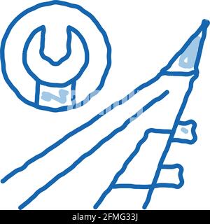 Handgezeichnete Illustration mit dem „Plane Wing Wrench Doodle“-Symbol Stock Vektor