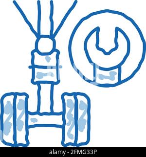 Handgezeichnete Abbildung mit dem Symbol „Fahrwerkschlüssel-Doodle“ Stock Vektor