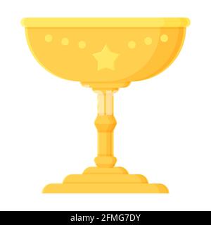 Cartoon Gewinner Tasse Objekt. Goldene Trophäe mit Krone. Preis, Erfolg, Wettbewerb, Leistung, Glückwünsche Konzept. Vektorelement für Rohteil isoliert Stock Vektor