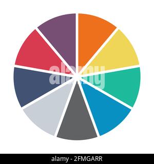 Infografik Kreisdiagramm. Zyklus Präsentation Diagramm 9 Abschnitt. Vektor isoliert auf weißem Hintergrund . Stock Vektor
