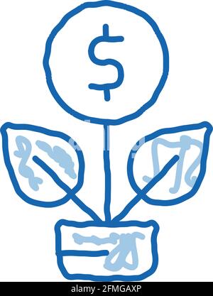 Pflanze wachsen Münze Doodle Symbol handgezeichnete Illustration Stock Vektor