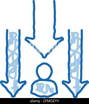 Mann nach unten Pfeile Doodle Symbol handgezeichnete Illustration Stock Vektor