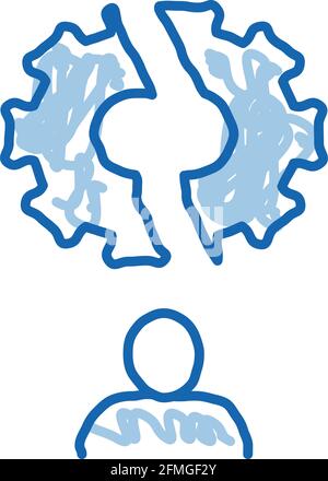 Broken Gear man Doodle Icon Handgezeichnete Illustration Stock Vektor