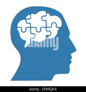 Silhouette von Kopf Mann mit Puzzle-Stücke im Gehirn.Icon Gehirn Konzept, Vektor-Illustration. Stockfoto
