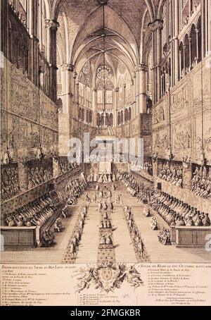 Krönung von Ludwig XV. In Reims - Représentation du sacre Du roi Louis XV dans l'église de Reims le 25 Oktobre 1722 Stockfoto