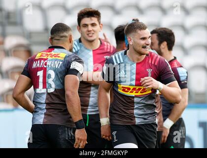 Twickenham Stoop, London, Großbritannien. Mai 2021. Englische Premiership Rugby, Harlequins versus Wesps; feiern ihren siegreichen Versuch Kredit: Action Plus Sports/Alamy Live News Stockfoto