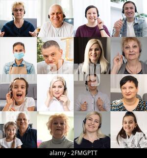 Hunderte von multirassischen Menschen Menschenmenge Porträts Kopfaufnahmen Sammlung, Collage Mosaik. Viele viele multikulturelle verschiedene männliche und weibliche lächelnde Gesichter Stockfoto