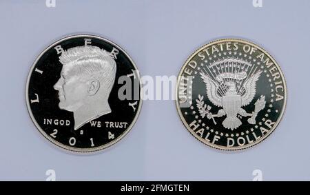 Half Dollar Coin fünfzig Cent isolieren auf weißem Hintergrund. John F. Kennedy Stockfoto