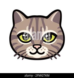 Cartoon tabby Katze Gesichtszeichnung. Niedliche gestreifte Kitty Porträt, Vektor Clip Art Illustration. Stock Vektor