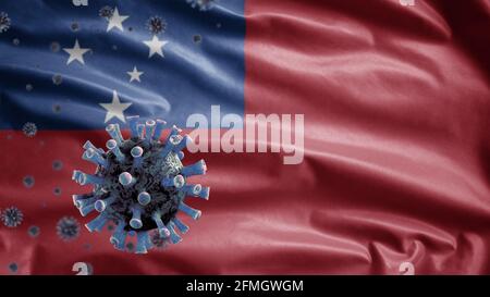 3D, samoisches Flaggenschwenken und Coronavirus 2019 NCoV-Konzept. Asiatischer Ausbruch in Samoa, Coronaviren Influenza als gefährliche Grippefälle als Pandemie Stockfoto