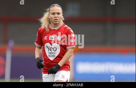 Crawley, Großbritannien. Mai 2021. Ebenholz-Lachs aus Bristol City während des FA Women's Super League-Spiels zwischen Brighton & Hove Albion Women und Bristol City Women am 9. Mai 2021 im People's Pension Stadium in Crawley, Großbritannien Stockfoto