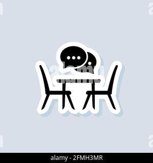 Tabelle für zwei Aufkleber. Gespräch. Tisch und Stühle. Esstisch und Stühle für zwei Personen. Vektor auf isoliertem Hintergrund. EPS 10. Stock Vektor