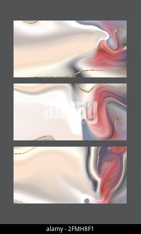 Pastell fluid Marmor Achat Muster, Gold Textur, abstrakter Hintergrund. Satz von verschiedenen Designs. Moderne bunte trendige Hintergrund. Wellenfarbe Flüssigkeit Stockfoto