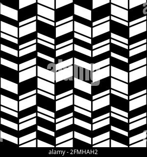 Abstraktes Schwarz-Weiß-Nahtloses Muster.Vektor-Hintergrundtextur. Unregelmäßige geometrische Formen Parallelogramm, Raute. Chevron Zickzack-Druck, Verpackung Stock Vektor