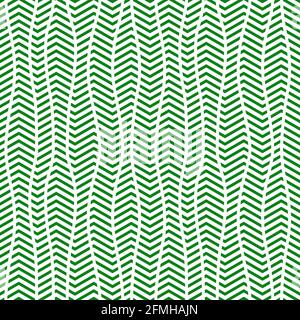 Nahtloses Muster aus vertikalen Zöpfen auf dem Hintergrund von Zickzacklinien. Hinterlässt eine Nachahmung der Textur. Geometrischer abstrakter Hintergrund. Minimalistischer Designvektor Stock Vektor