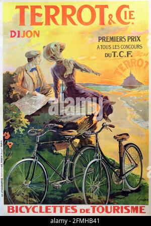 Terrot und Cie. Dijon. Premiers prix. Französisch. Bicyclette Tourisme. Fahrradwerbeposter. Alt und vintage. Digital verbessert. Stockfoto