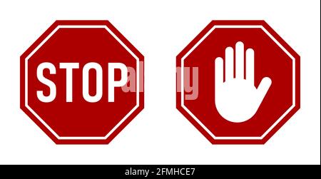 Symbolsatz aus rotem Stoppschild und achteckigem Stoppzeiger-Adblock. Vektorbild. Stock Vektor