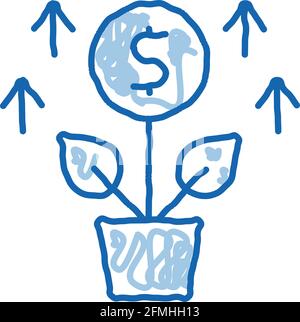Wachsendes Geld Baum Doodle Symbol handgezeichnete Illustration Stock Vektor