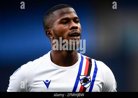 Mailand, Italien. 08 Mai 2021. Keita Balde von der UC Sampdoria schaut beim Aufwärmen vor dem Fußballspiel der Serie A zwischen dem FC Internazionale und der UC Sampdoria auf. FC Internazionale gewann 5-1 gegen UC Sampdoria. Kredit: Nicolò Campo/Alamy Live Nachrichten Stockfoto