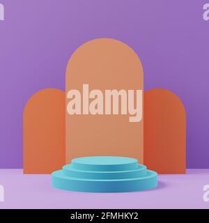 Farbenfrohe 3D-Darstellung eines leeren Podests Stockfoto