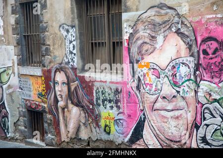 Elton John und Baby Yoda Street Art in melbourne Laneway Higson Lane, Melbourne, Australien Stockfoto