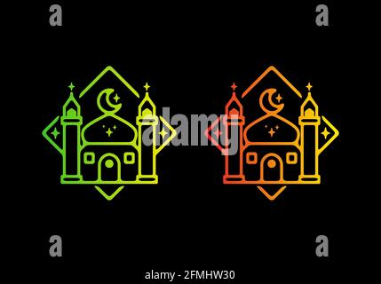 Bunte Farbverlauf Farbe der Moschee Linie Kunst Illustration Design Stock Vektor