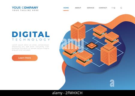 Moderne Isometrische Digitale Technologie Web Landing Page Header Vektor Stock Vektor