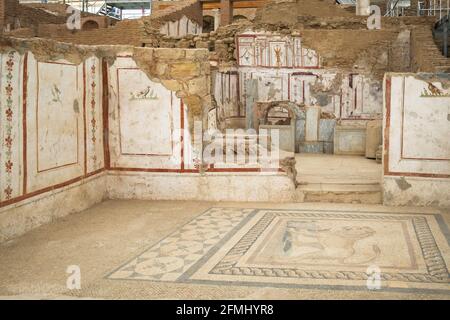 Ruinen antiker Terrassenhäuser in Ephesus, der antiken Stadt, Türkei Stockfoto