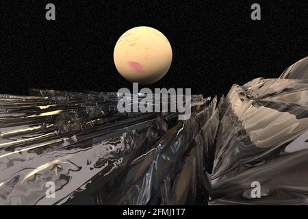 Ein abstrakter 3d-Rendering-Science-Fiction-Fantasy-Planet. Stockfoto