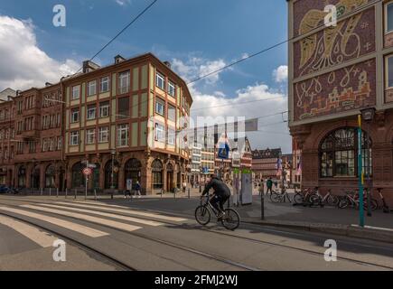 Blick auf das historische Zentrum von Römerberg in der Stadt Frankfurt, Deutschland Stockfoto