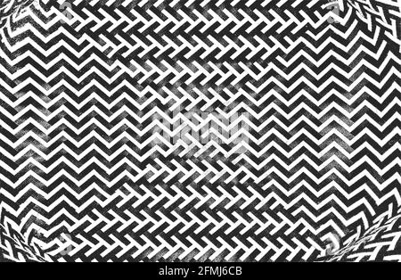 Distressed Overlay Textur von Webstoff mit Zickzack Ornament. Grunge Hintergrund. Abstrakte Halbton Vektor-Illustration Stock Vektor