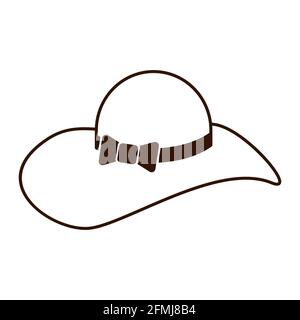 Modischer Strohhut mit breiten Klappen Symbol für Logo, Webdesign, Aufkleber, Drucke. Schwarz-Weiß-Vektor-Seeurlaub flaches Symbol, dünne Linie. Attribut Sommerurlaub. Stock Vektor