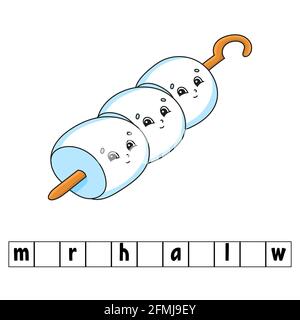 Wörter Puzzle. Arbeitsblatt zum Bildungswesen. Lernspiel für Kinder. Aktivitätsseite Farbe. Rätsel für Kinder. Englisch für Vorschule. Vektorgrafik. Carto Stock Vektor