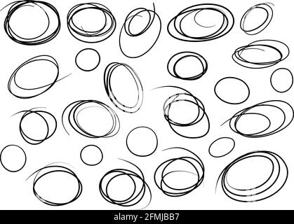 Stellen Sie handgezeichnete Ovale und Stiftkreise mit Filzspitze ein. Grobe Vektorrahmenelemente Stock Vektor