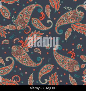 Paisley Floral orientalisches Ethno-Muster. Nahtlose Vektorgrafiken. Ornamentale Motive der indischen Stoffmuster. Stock Vektor
