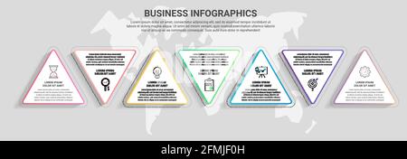 Vektor-Infografiken aus Dreiecken. 7-stufiges Timeline-Konzept für Diagramm, Daten, Website, Diagramm, Präsentationen und Business. Stock Vektor