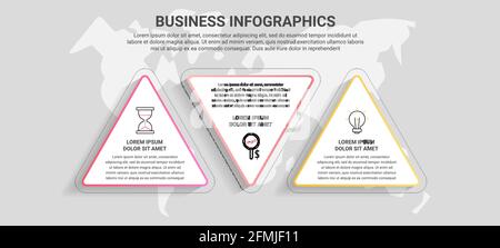 Vektor-Infografiken aus Dreiecken. 3-stufiges Timeline-Konzept für Diagramm, Daten, Website, Diagramm, Präsentationen und Business. Stock Vektor