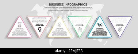 Vektor-Infografiken aus Dreiecken. 6-stufiges Timeline-Konzept für Diagramm, Daten, Website, Diagramm, Präsentationen und Business. Stock Vektor