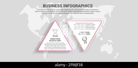 Vektor-Infografiken aus Dreiecken. 2-stufiges Timeline-Konzept für Diagramm, Daten, Website, Diagramm, Präsentationen und Business. Stock Vektor