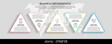 Vektor-Infografiken aus Dreiecken. 5-stufiges Timeline-Konzept für Diagramm, Daten, Website, Diagramm, Präsentationen und Business. Stock Vektor